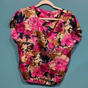 Vintage Notations Floral Blouse - Pink, Gold, Black